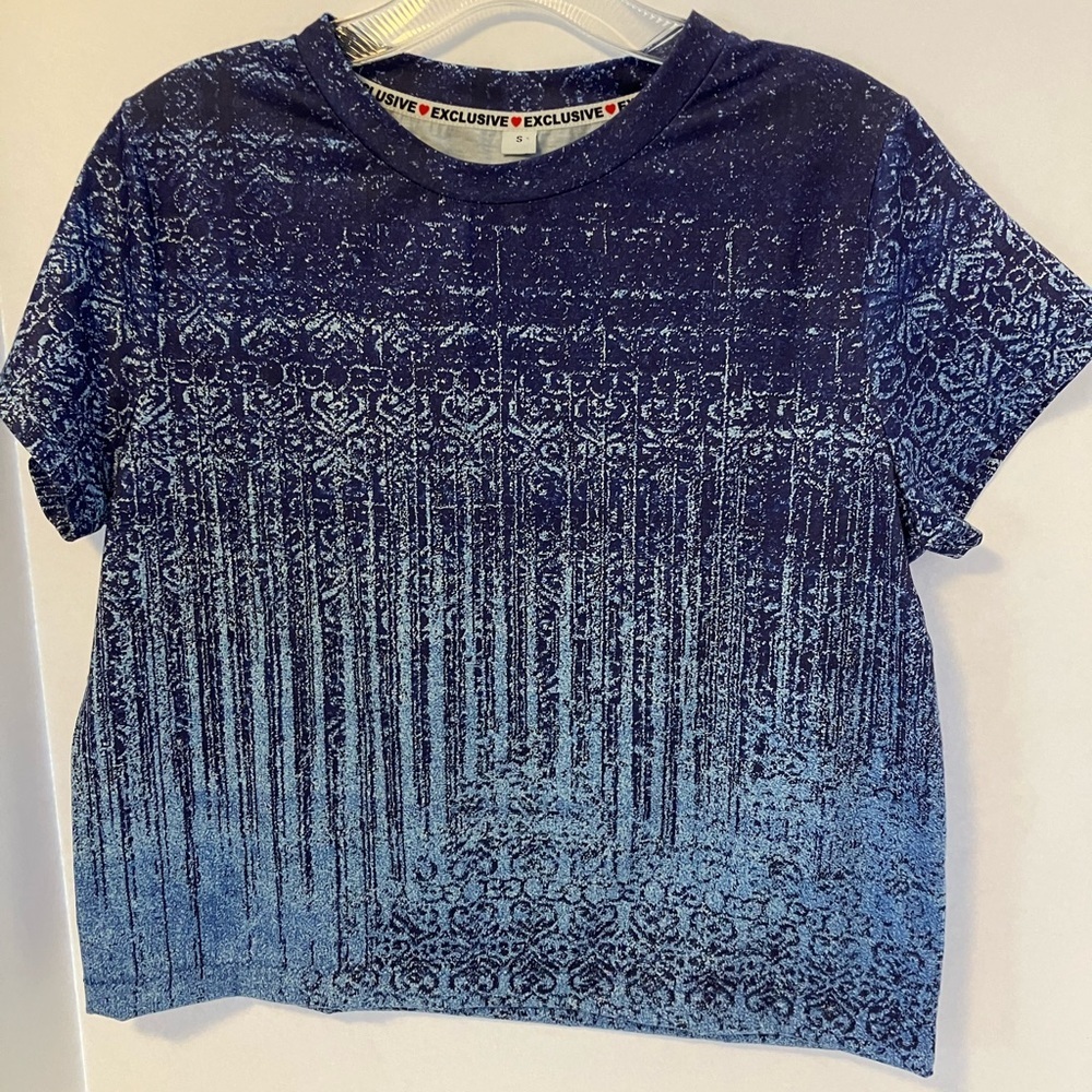 Exclusive Women’s Crop Top, Size S, Blue, Short Sleeves, Casual